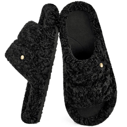 EverFoams Women's Fashionable Open-toe Slippers with Cozy Plush Non-Slip Sole