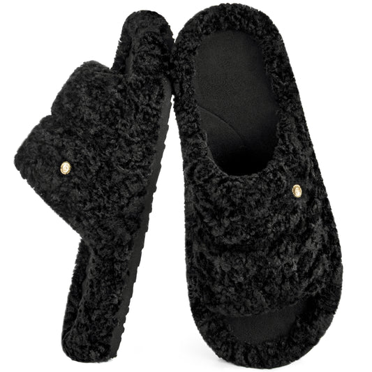 EverFoams Women's Fashionable Open-toe Slippers with Cozy Plush Non-Slip Sole