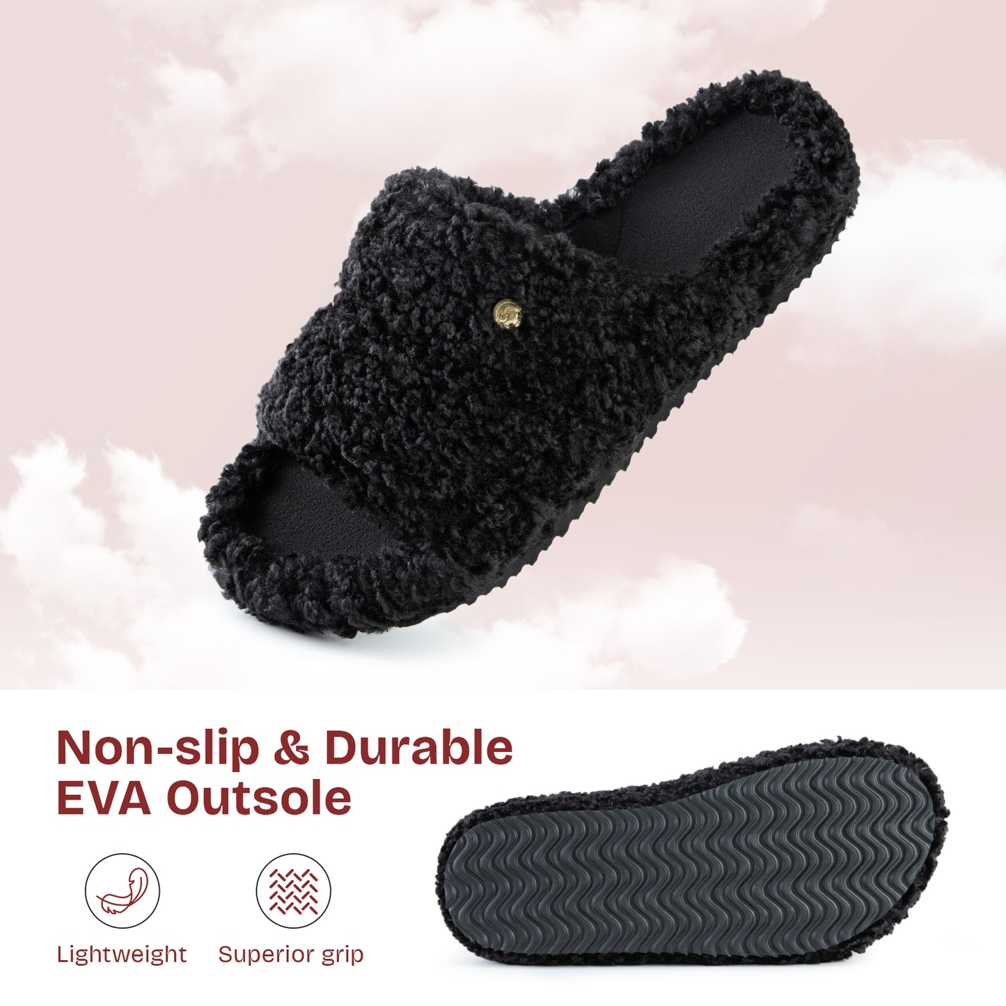 EverFoams Women's Fashionable Open-toe Slippers with Cozy Plush Non-Slip Sole