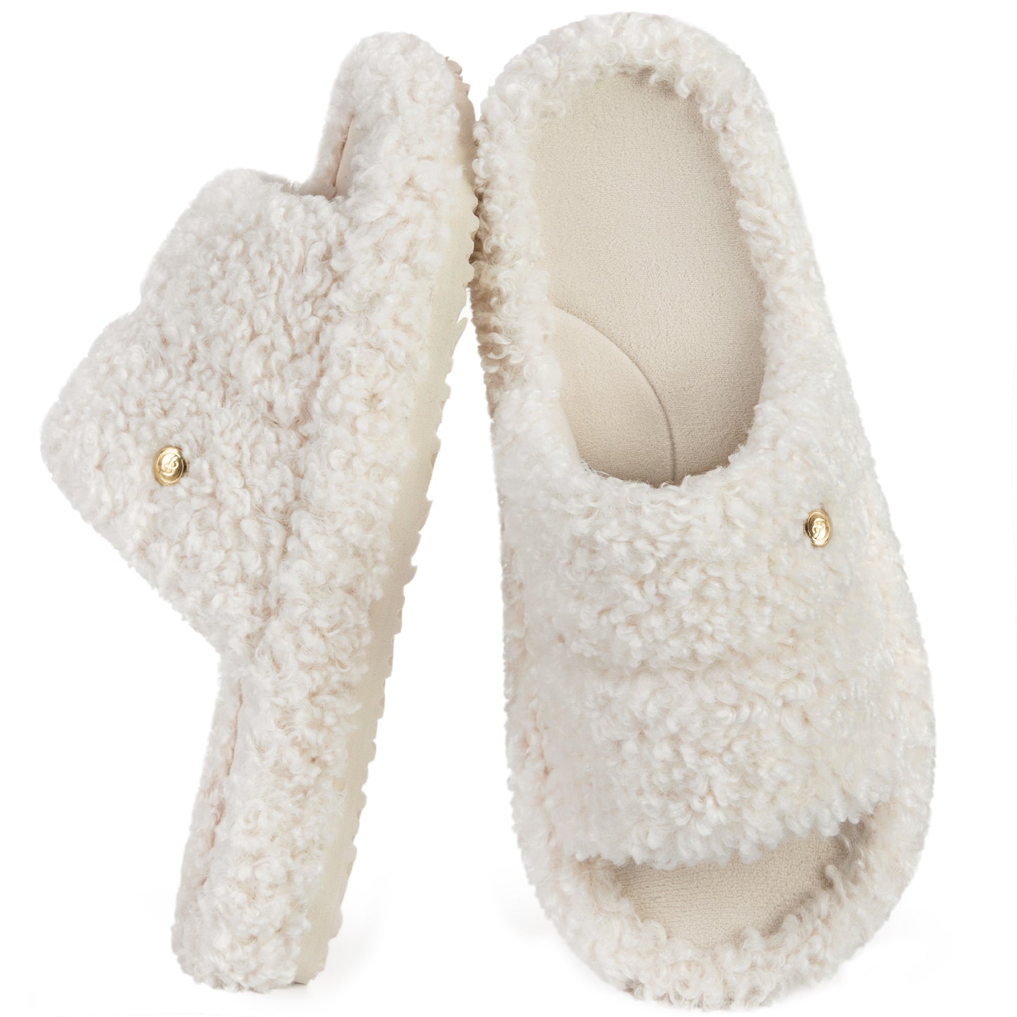 EverFoams Women's Fashionable Open-toe Slippers with Cozy Plush Non-Slip Sole