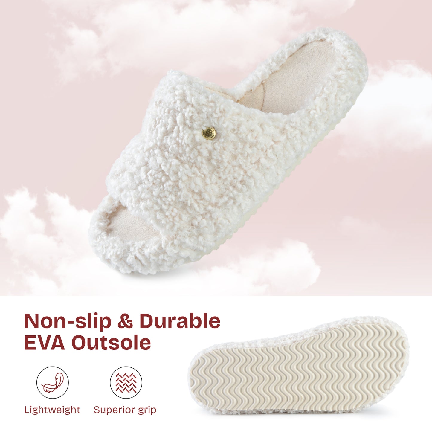 EverFoams Women's Fashionable Open-toe Slippers with Cozy Plush Non-Slip Sole