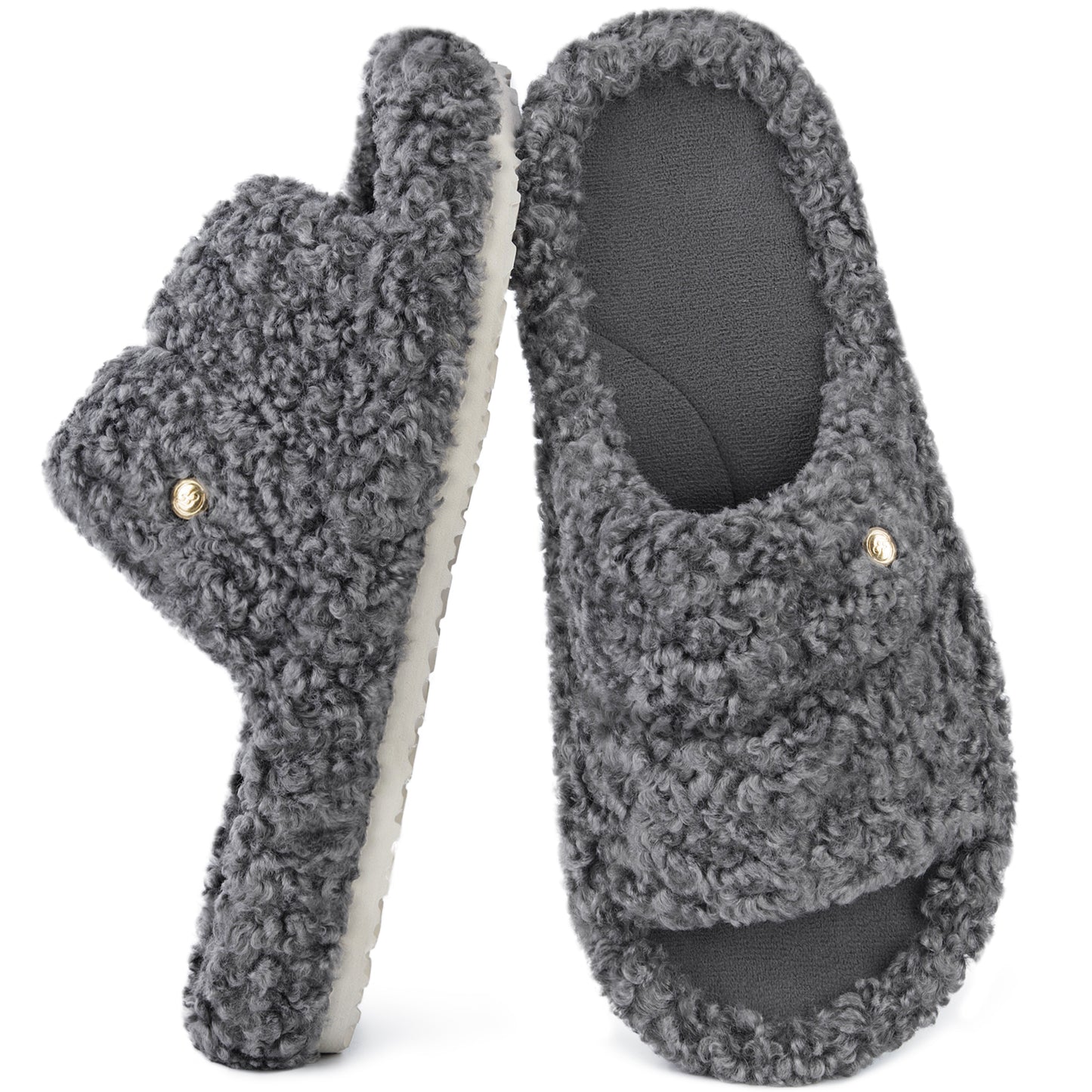 EverFoams Women's Fashionable Open-toe Slippers with Cozy Plush Non-Slip Sole