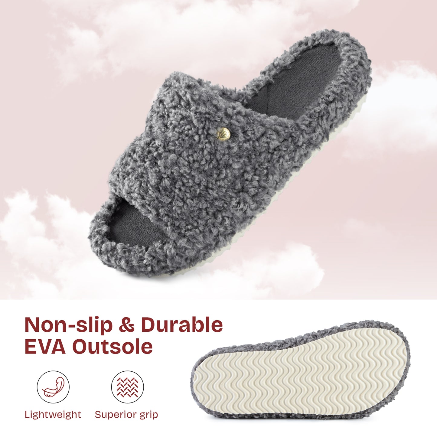 EverFoams Women's Fashionable Open-toe Slippers with Cozy Plush Non-Slip Sole