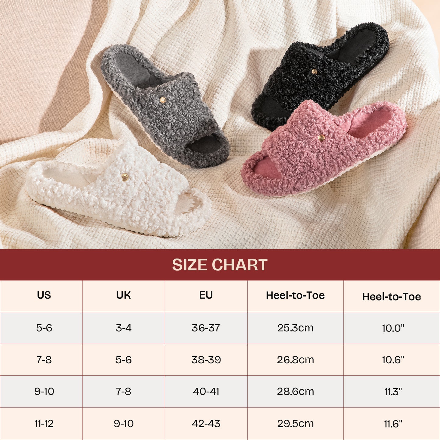 EverFoams Women's Fashionable Open-toe Slippers with Cozy Plush Non-Slip Sole