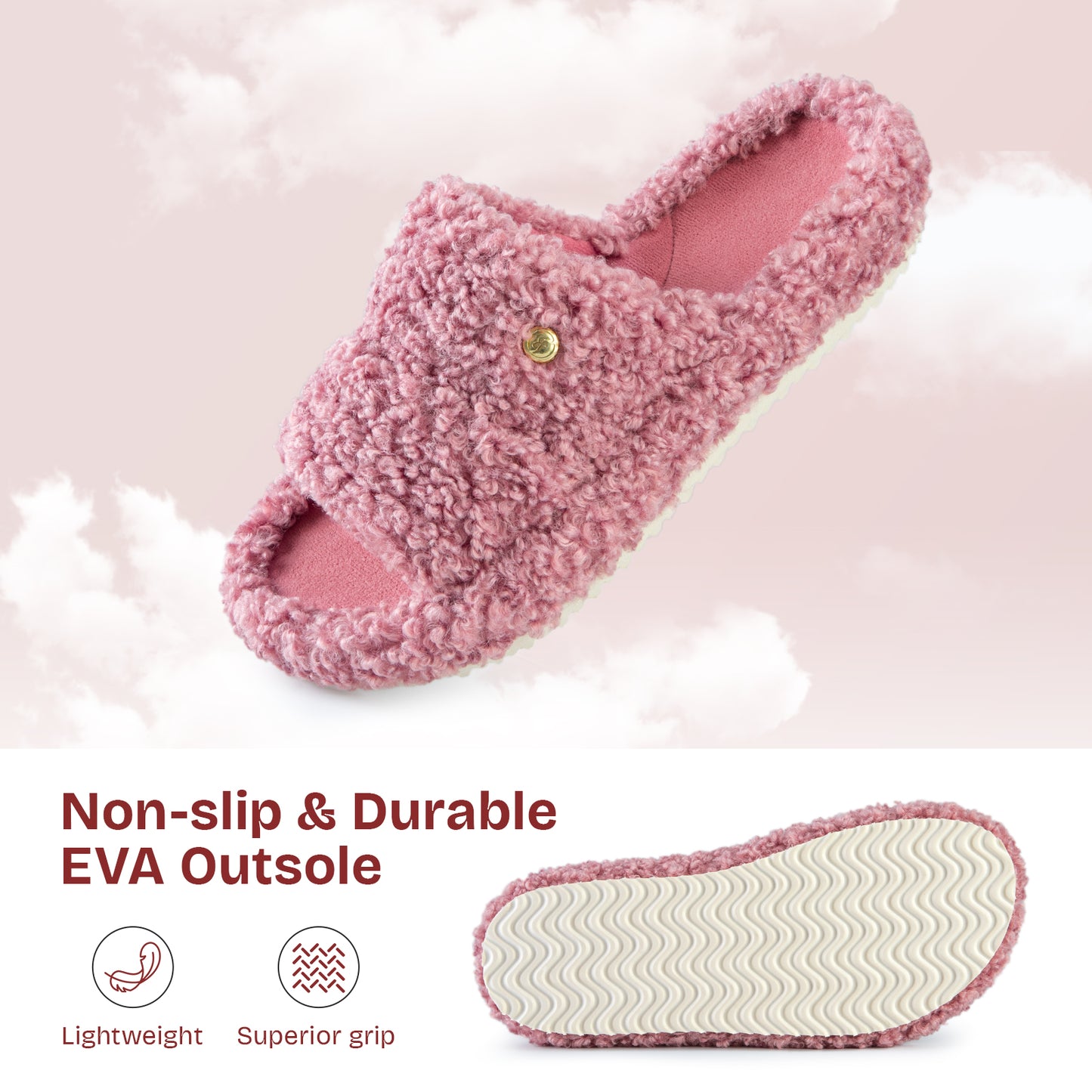 EverFoams Women's Fashionable Open-toe Slippers with Cozy Plush Non-Slip Sole