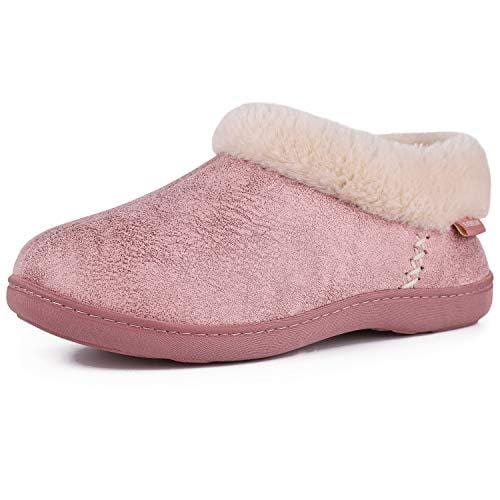 Ladies' EverFoams Suede Fuzzy Plush Lined Loafers Slippers-Pink