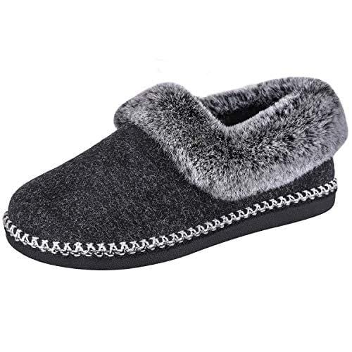 Ladies' EverFoams Fluffy Wool Faux Fur Lofars Slippers-Black