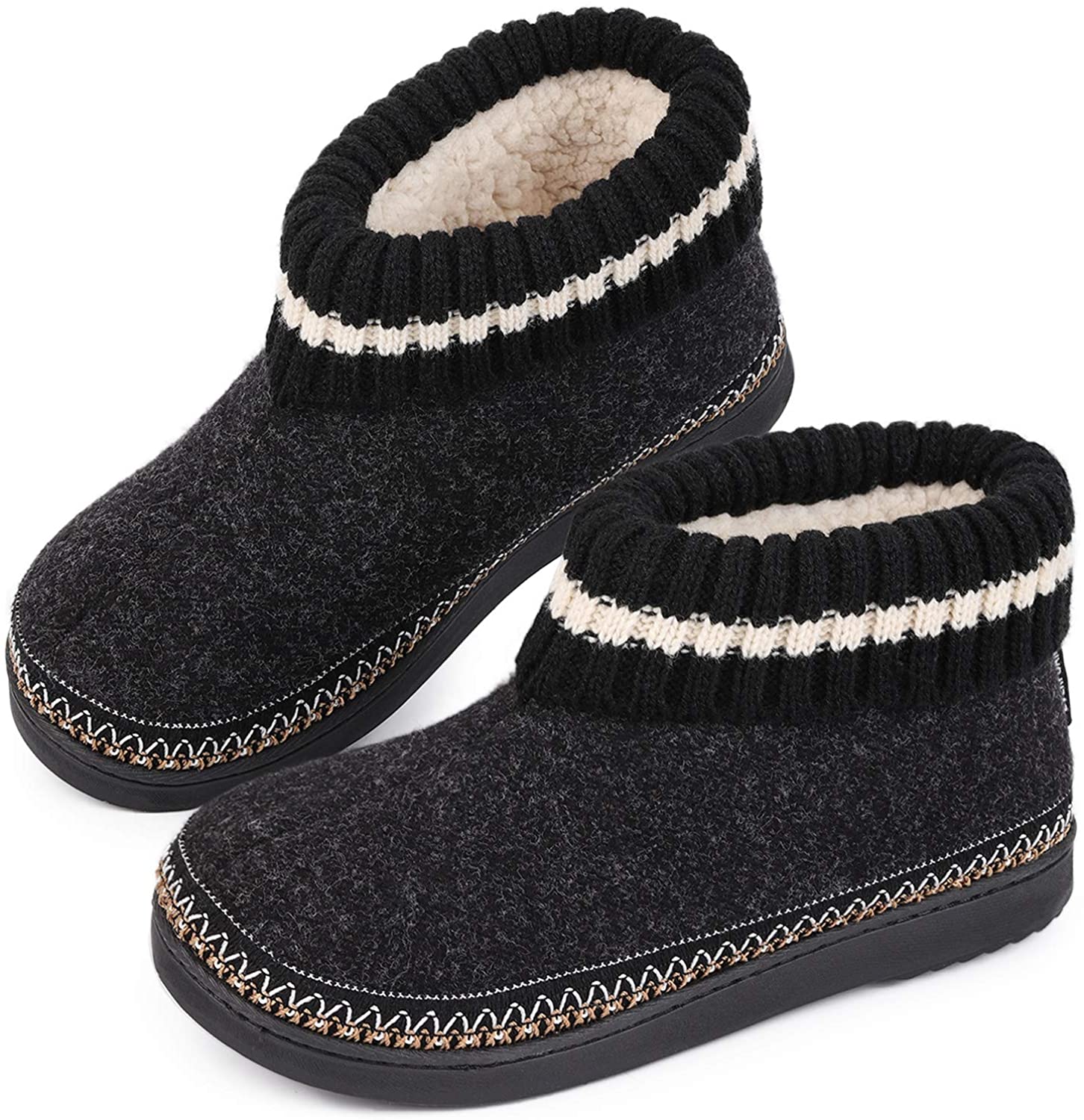 EverFoams Ladies Wool Memory Foam Hi-Top Boot Slippers with Knitted Collar-Black