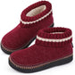 EverFoams Ladies Wool Memory Foam Hi-Top Boot Slippers with Knitted Collar-Wine Red