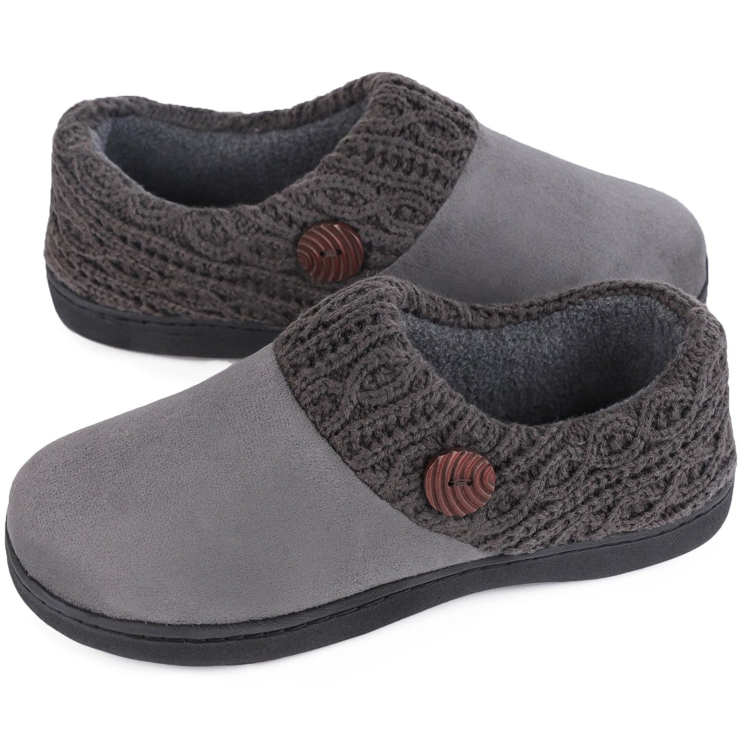 Women's EverFoams Cute Button Suede Memory Foam Lofars Slippers-Grey