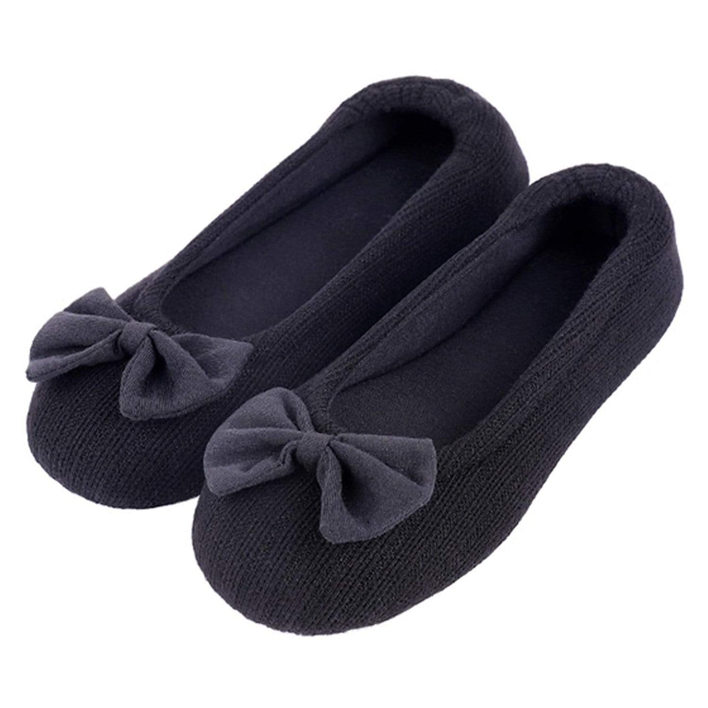 Ladies' EverFoams Bow Ballerina Slippers-Black